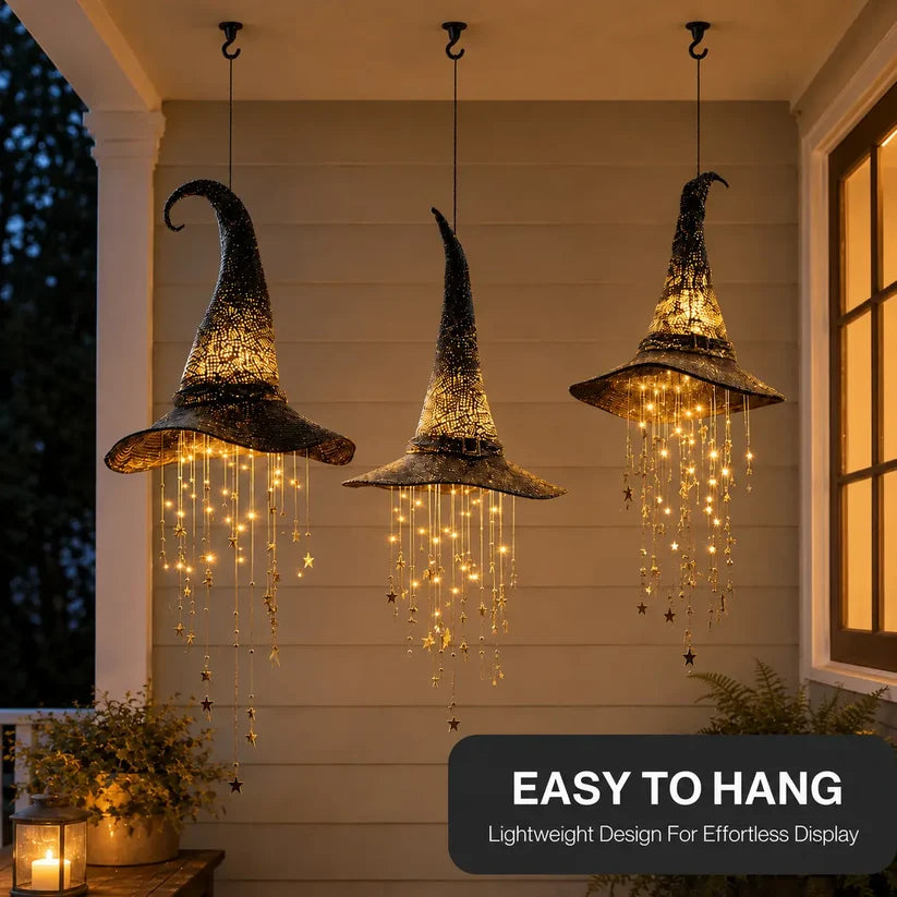 LED Light-Up Witch Hat Hanging Ornament - Glowing Halloween Party Decor