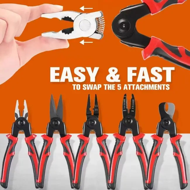 🔥 Multifunctional 5-in-1 Interchangeable Head Pliers Tool Set 🔧