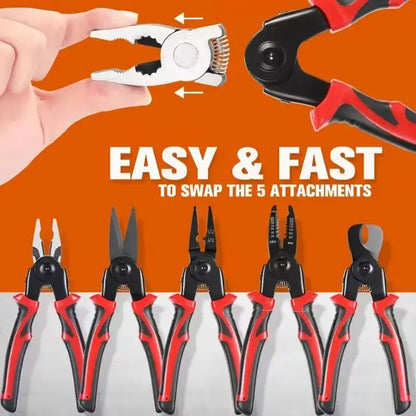 🔥 Multifunctional 5-in-1 Interchangeable Head Pliers Tool Set 🔧