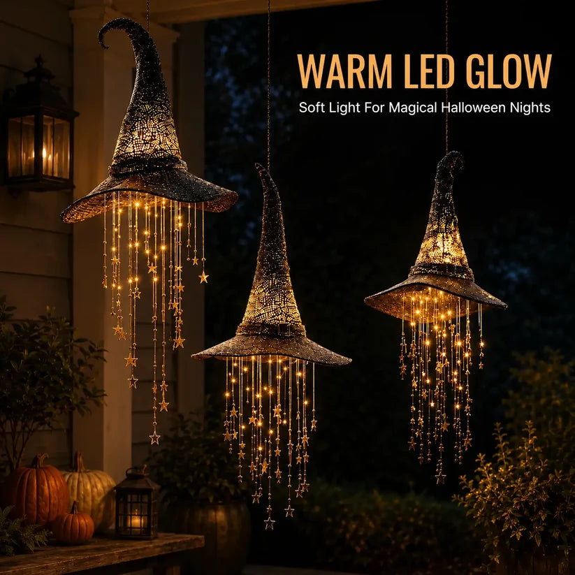 LED Light-Up Witch Hat Hanging Ornament - Glowing Halloween Party Decor