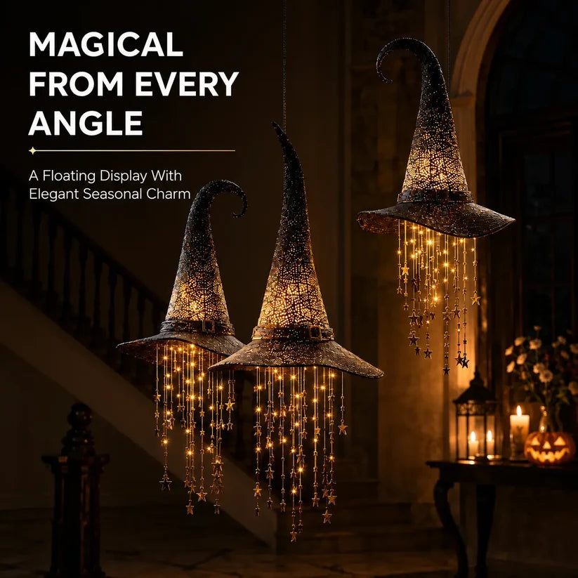 LED Light-Up Witch Hat Hanging Ornament - Glowing Halloween Party Decor