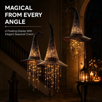 LED Light-Up Witch Hat Hanging Ornament - Glowing Halloween Party Decor