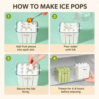 🍦 Silicone Ice Stick Tray with Storage Caddy