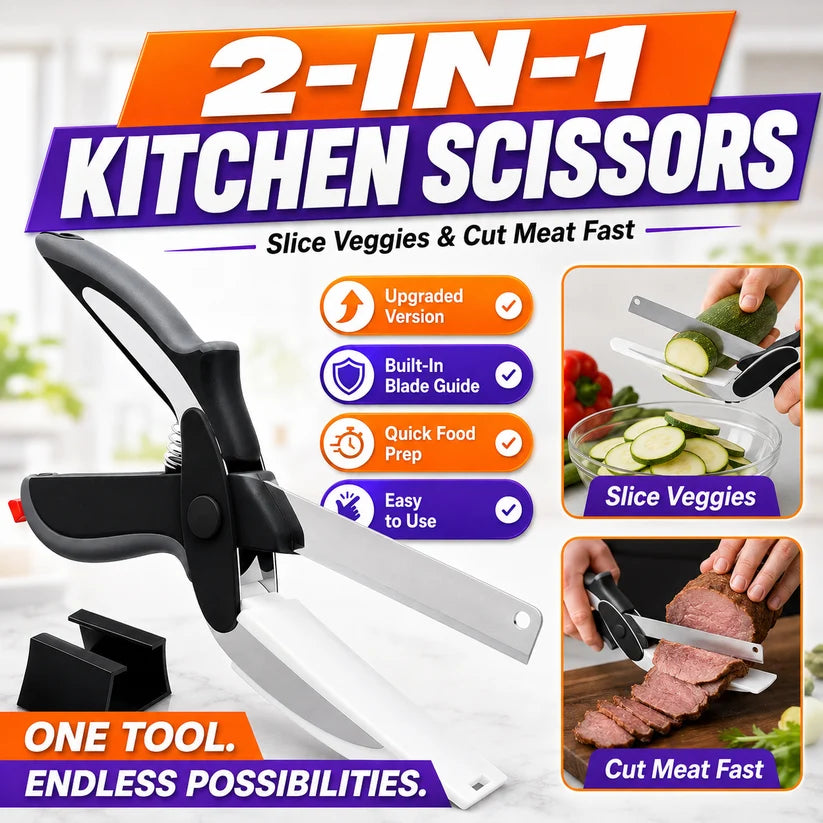 ✂️ 50% OFF 2-in-1 Kitchen Scissors – Heavy-Duty Food Cutter with Built-In Cutting Board