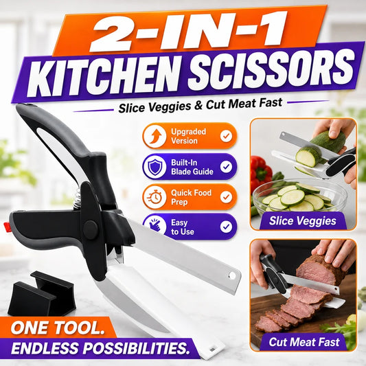 ✂️ 50% OFF 2-in-1 Kitchen Scissors – Heavy-Duty Food Cutter with Built-In Cutting Board