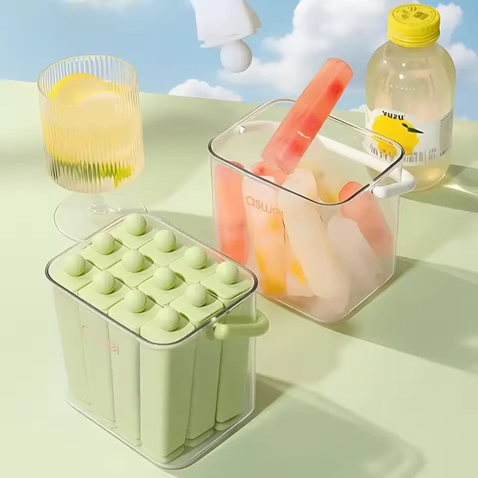 🍦 Silicone Ice Stick Tray with Storage Caddy