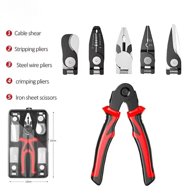 🔥 Multifunctional 5-in-1 Interchangeable Head Pliers Tool Set 🔧