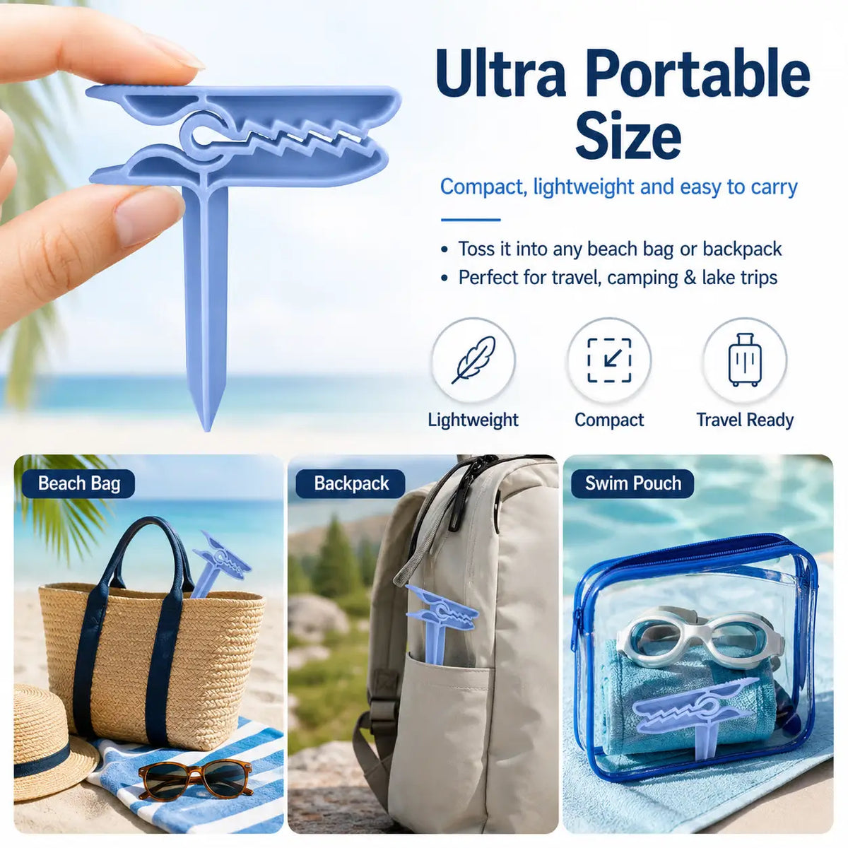 Beach Towel Wind Clips – Integrated Sand Anchor Design