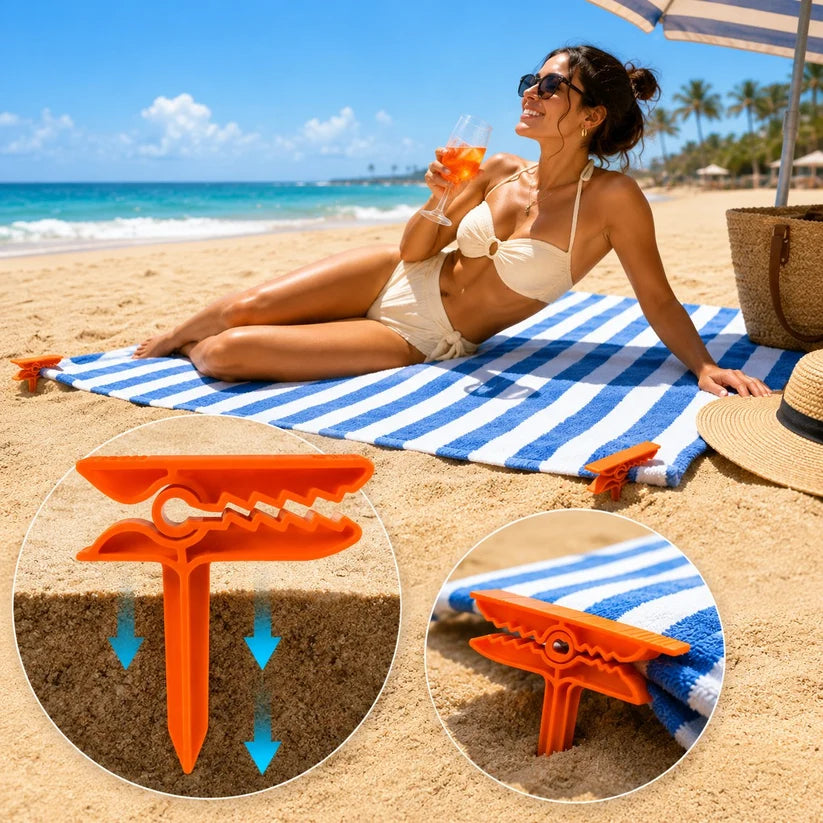 Beach Towel Wind Clips – Integrated Sand Anchor Design