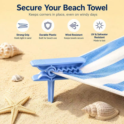 Beach Towel Wind Clips – Integrated Sand Anchor Design